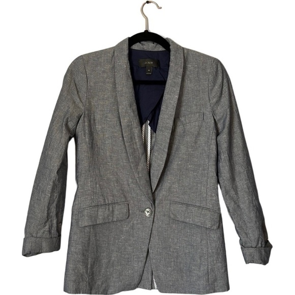 J Crew Blue Gray One Button Linen Blend Blazer Size 00 - Picture 1 of 5